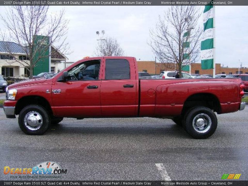 2007 Dodge Ram 3500 SLT Quad Cab 4x4 Dually Inferno Red Crystal Pearl / Medium Slate Gray Photo #2
