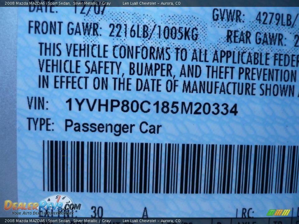 2008 Mazda MAZDA6 i Sport Sedan Silver Metallic / Gray Photo #28