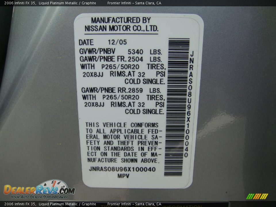 2006 Infiniti FX 35 Liquid Platinum Metallic / Graphite Photo #26