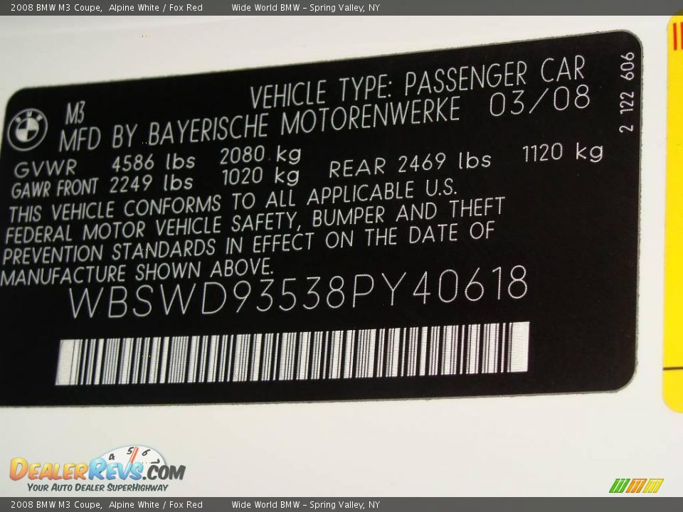 2008 BMW M3 Coupe Alpine White / Fox Red Photo #15
