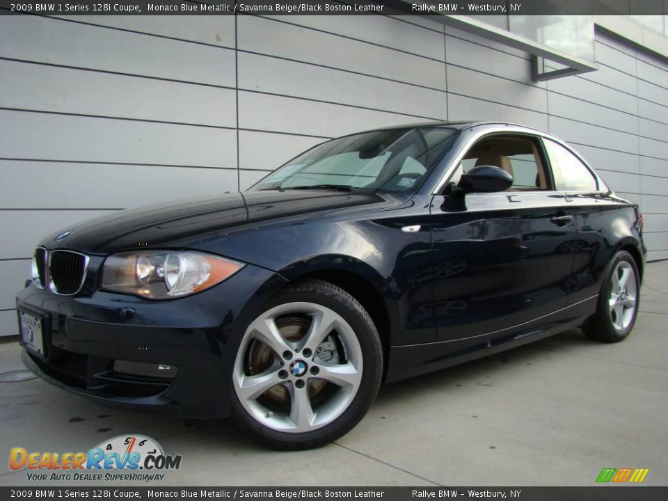 2009 BMW 1 Series 128i Coupe Monaco Blue Metallic / Savanna Beige/Black Boston Leather Photo #1