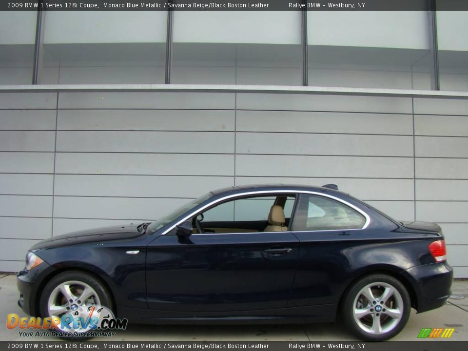 2009 BMW 1 Series 128i Coupe Monaco Blue Metallic / Savanna Beige/Black Boston Leather Photo #3