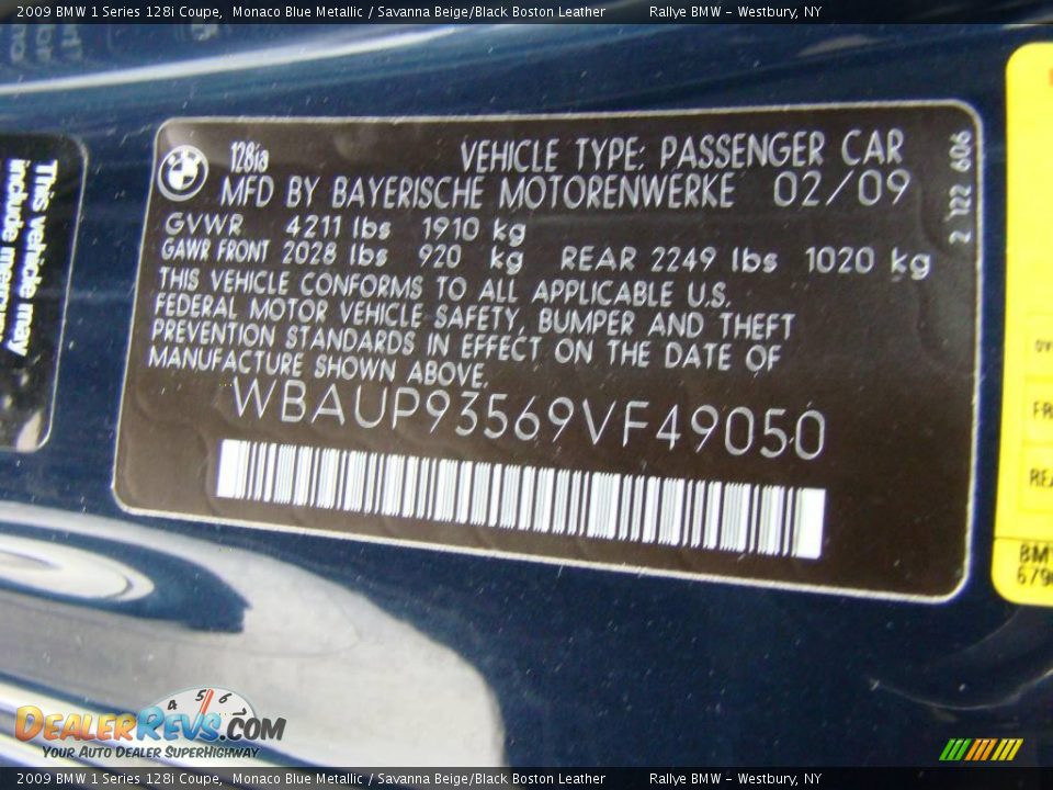 2009 BMW 1 Series 128i Coupe Monaco Blue Metallic / Savanna Beige/Black Boston Leather Photo #14