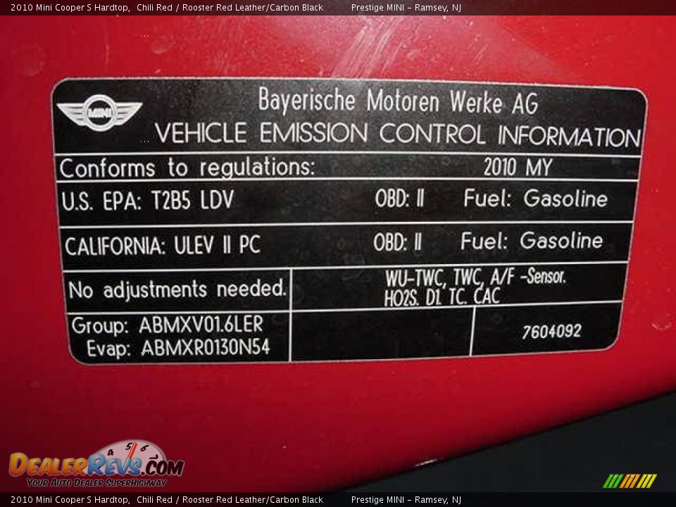 Info Tag of 2010 Mini Cooper S Hardtop Photo #29