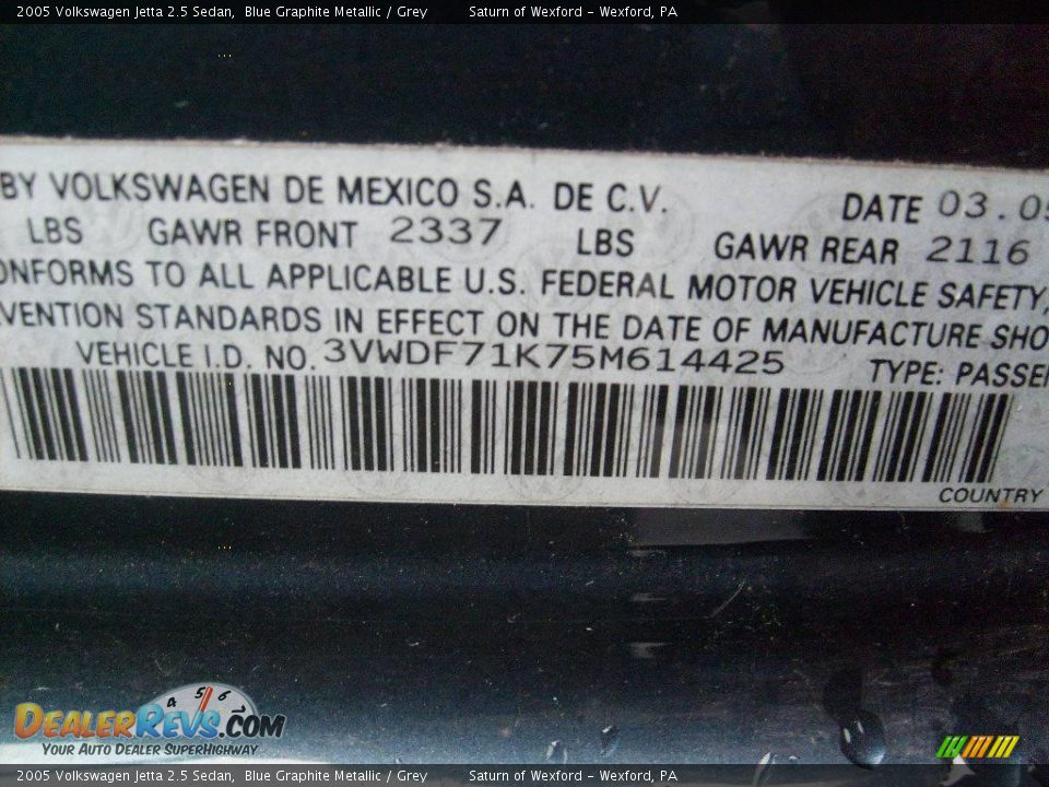 2005 Volkswagen Jetta 2.5 Sedan Blue Graphite Metallic / Grey Photo #18