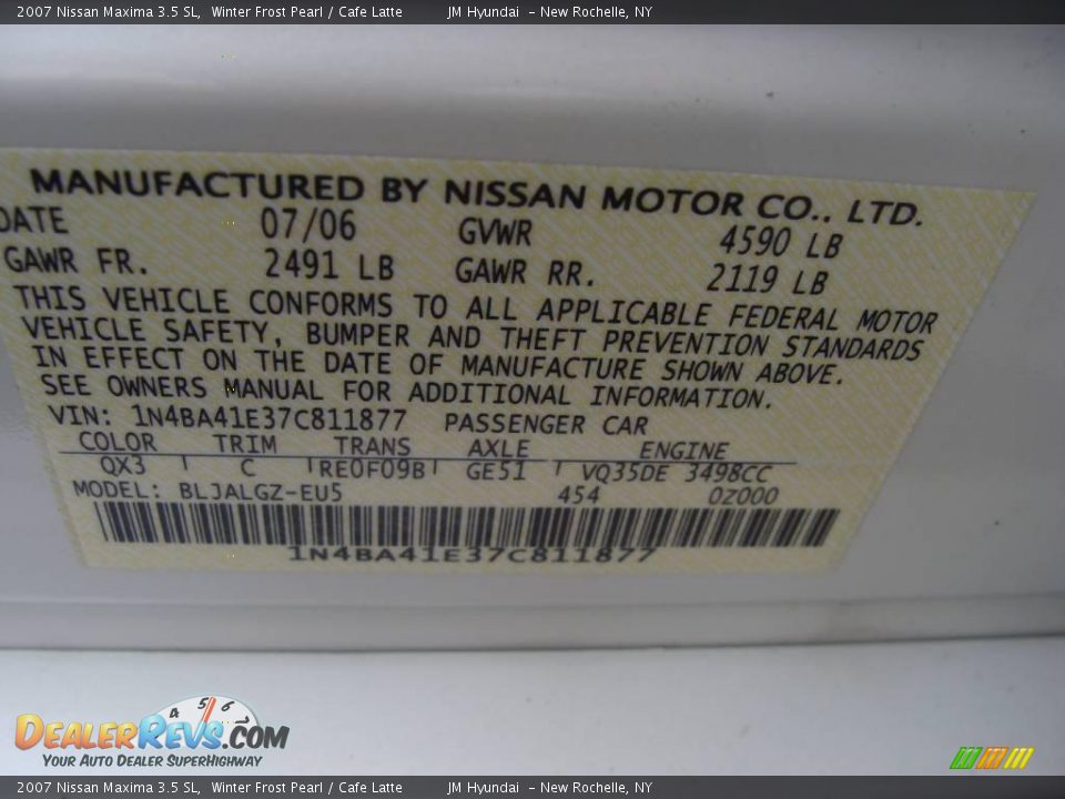 2007 Nissan Maxima 3.5 SL Winter Frost Pearl / Cafe Latte Photo #28