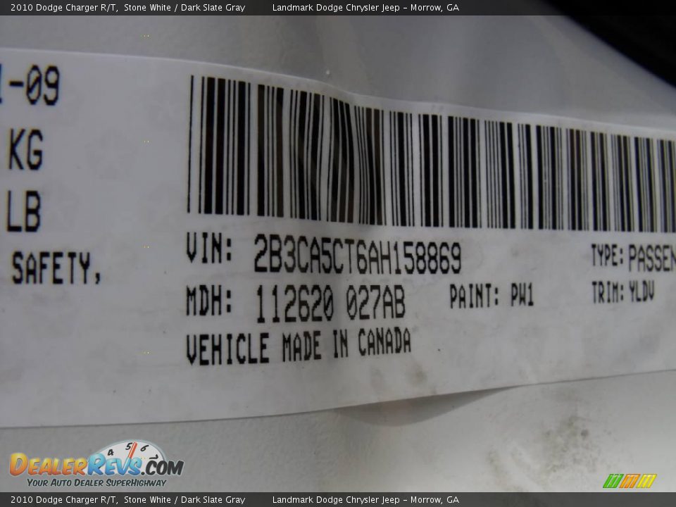 2010 Dodge Charger R/T Stone White / Dark Slate Gray Photo #16