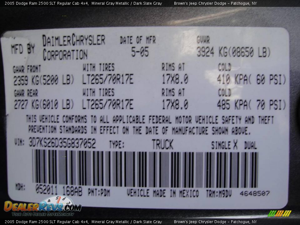 2005 Dodge Ram 2500 SLT Regular Cab 4x4 Mineral Gray Metallic / Dark Slate Gray Photo #15