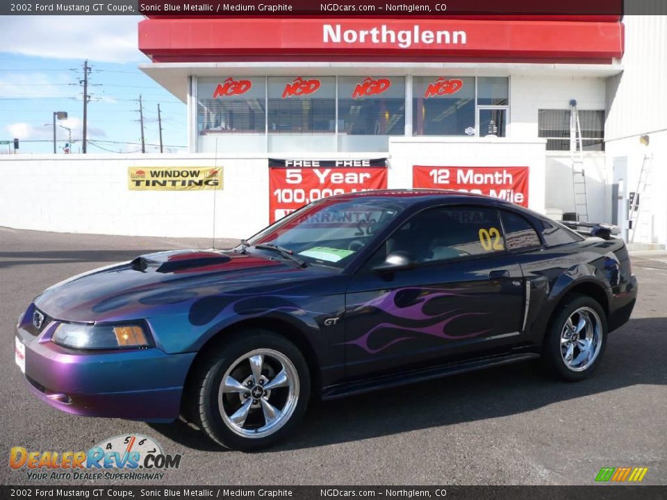 2002 Ford Mustang GT Coupe Sonic Blue Metallic / Medium Graphite Photo #1