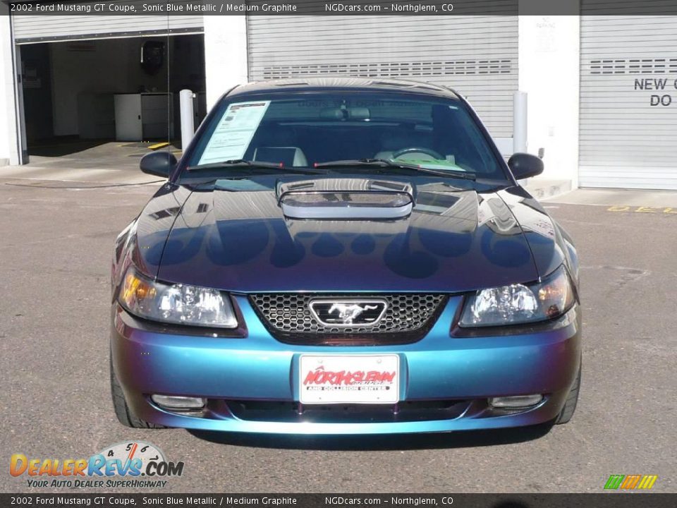2002 Ford Mustang GT Coupe Sonic Blue Metallic / Medium Graphite Photo #2