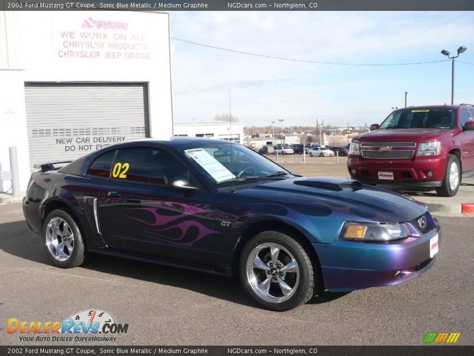 2002 Ford Mustang GT Coupe Sonic Blue Metallic / Medium Graphite Photo #3
