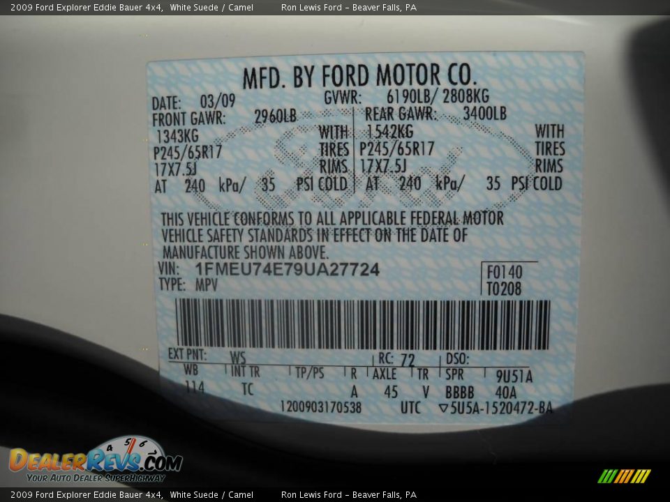 2009 Ford Explorer Eddie Bauer 4x4 White Suede / Camel Photo #9