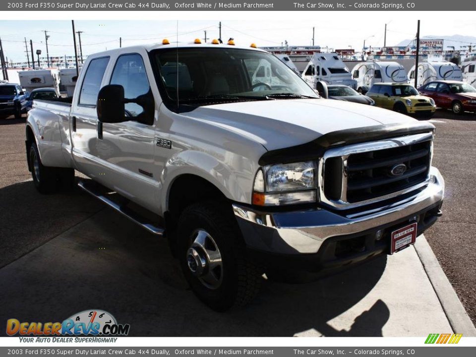 2003 Ford F350 Super Duty Lariat Crew Cab 4x4 Dually Oxford White / Medium Parchment Photo #2