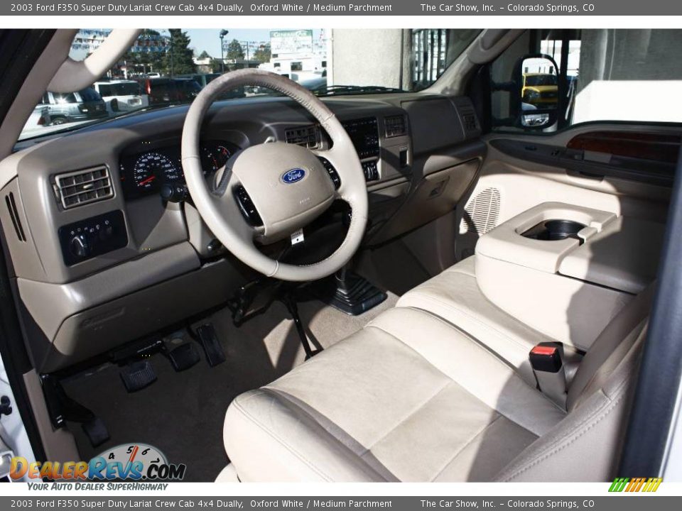 2003 Ford F350 Super Duty Lariat Crew Cab 4x4 Dually Oxford White / Medium Parchment Photo #6
