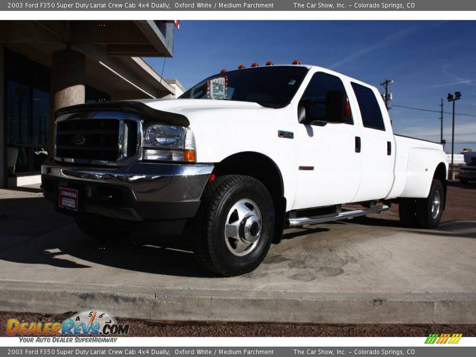2003 Ford F350 Super Duty Lariat Crew Cab 4x4 Dually Oxford White / Medium Parchment Photo #14