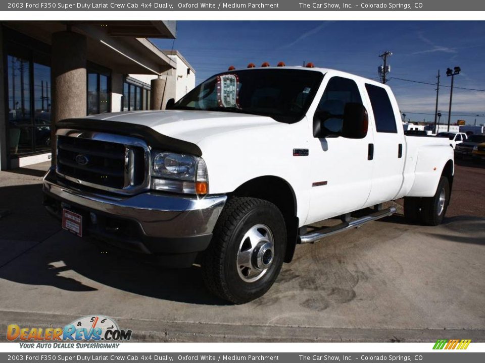 2003 Ford F350 Super Duty Lariat Crew Cab 4x4 Dually Oxford White / Medium Parchment Photo #22