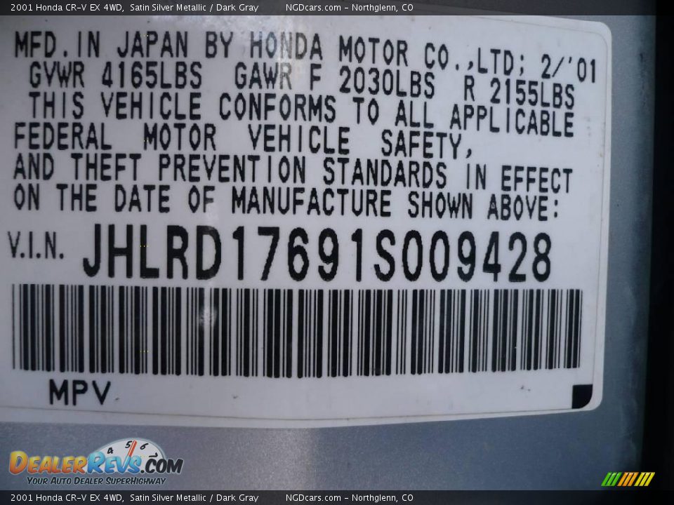 2001 Honda CR-V EX 4WD Satin Silver Metallic / Dark Gray Photo #14