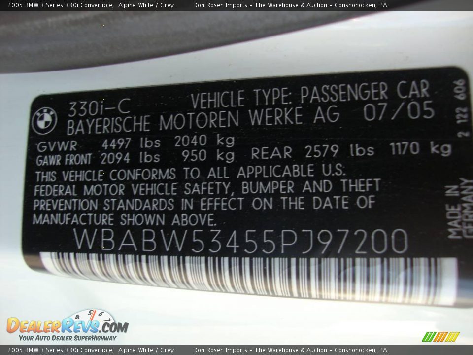 2005 BMW 3 Series 330i Convertible Alpine White / Grey Photo #36