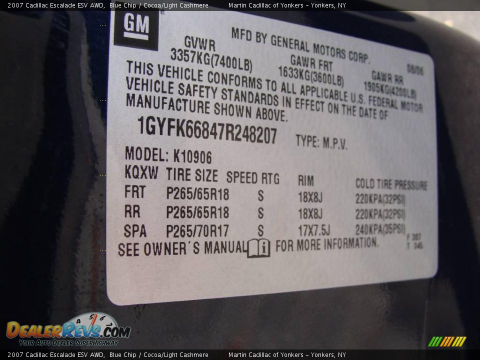 2007 Cadillac Escalade ESV AWD Blue Chip / Cocoa/Light Cashmere Photo #32