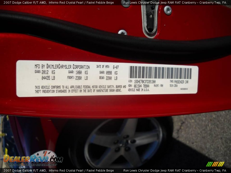 2007 Dodge Caliber R/T AWD Inferno Red Crystal Pearl / Pastel Pebble Beige Photo #9