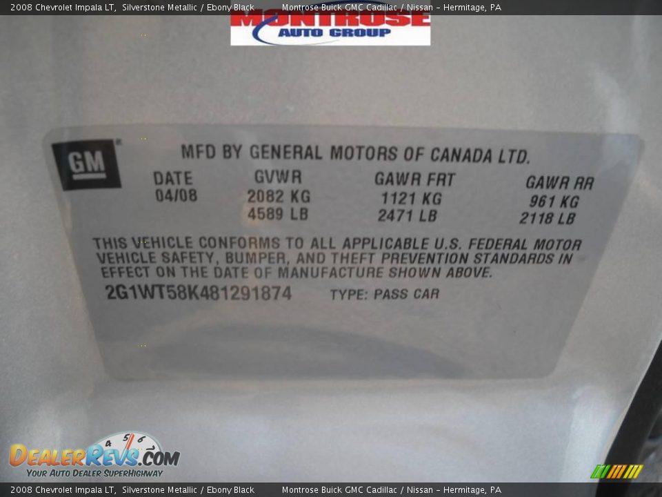 2008 Chevrolet Impala LT Silverstone Metallic / Ebony Black Photo #11