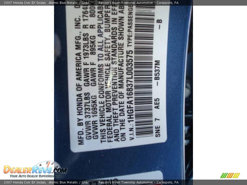 2007 Honda Civic EX Sedan Atomic Blue Metallic / Gray Photo #14
