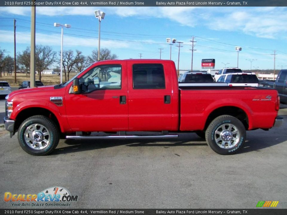 2010 Ford F250 Super Duty FX4 Crew Cab 4x4 Vermillion Red / Medium Stone Photo #2
