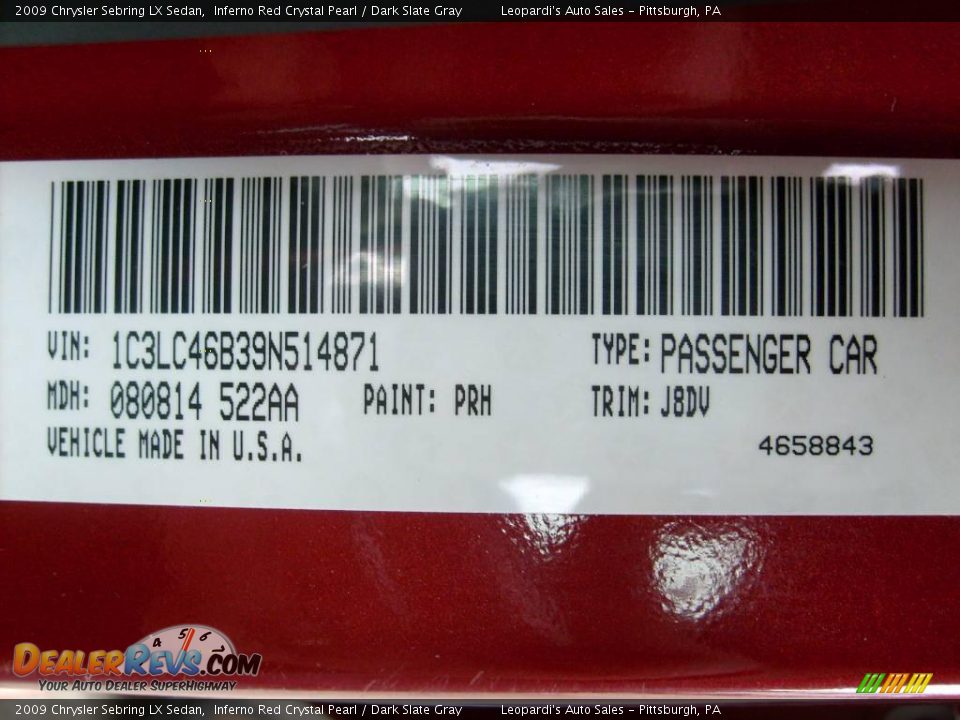 2009 Chrysler Sebring LX Sedan Inferno Red Crystal Pearl / Dark Slate Gray Photo #13