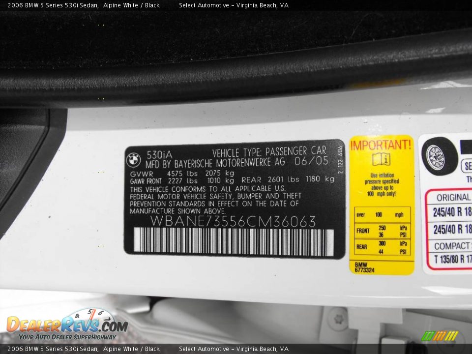 2006 BMW 5 Series 530i Sedan Alpine White / Black Photo #21