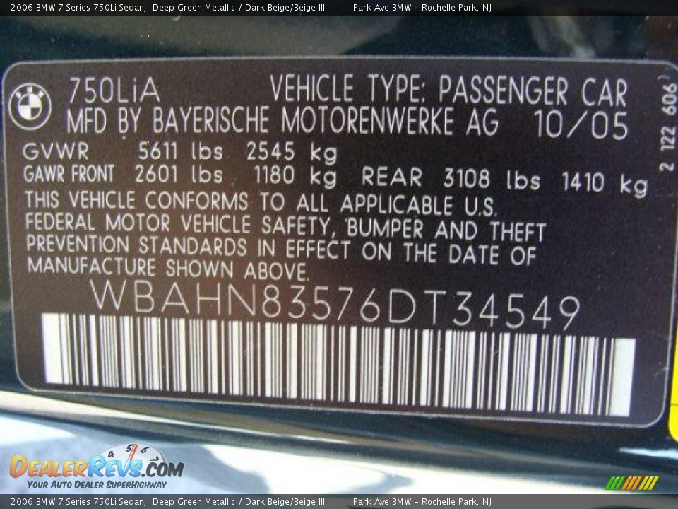 2006 BMW 7 Series 750Li Sedan Deep Green Metallic / Dark Beige/Beige III Photo #26