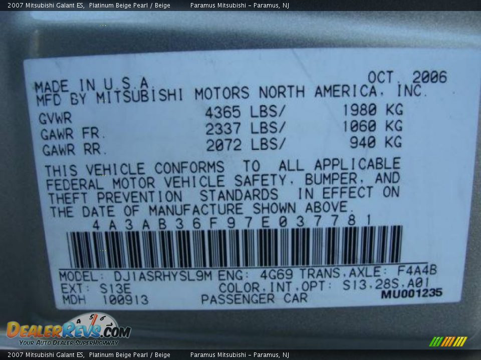 2007 Mitsubishi Galant ES Platinum Beige Pearl / Beige Photo #16