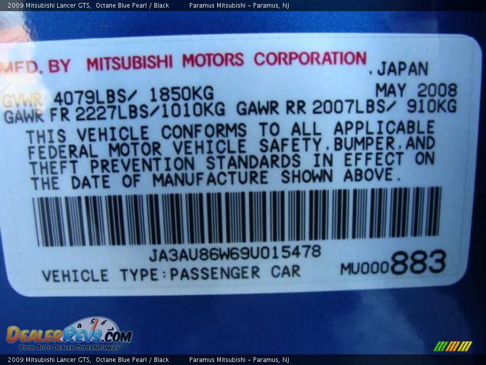 2009 Mitsubishi Lancer GTS Octane Blue Pearl / Black Photo #16