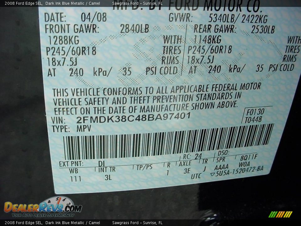 2008 Ford Edge SEL Dark Ink Blue Metallic / Camel Photo #19