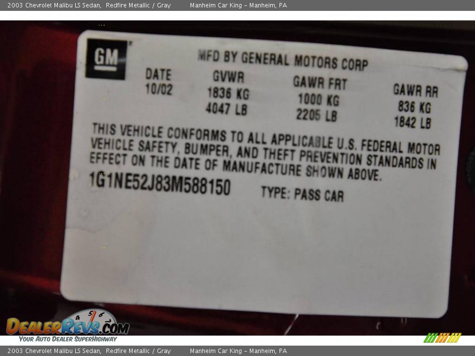 2003 Chevrolet Malibu LS Sedan Redfire Metallic / Gray Photo #9