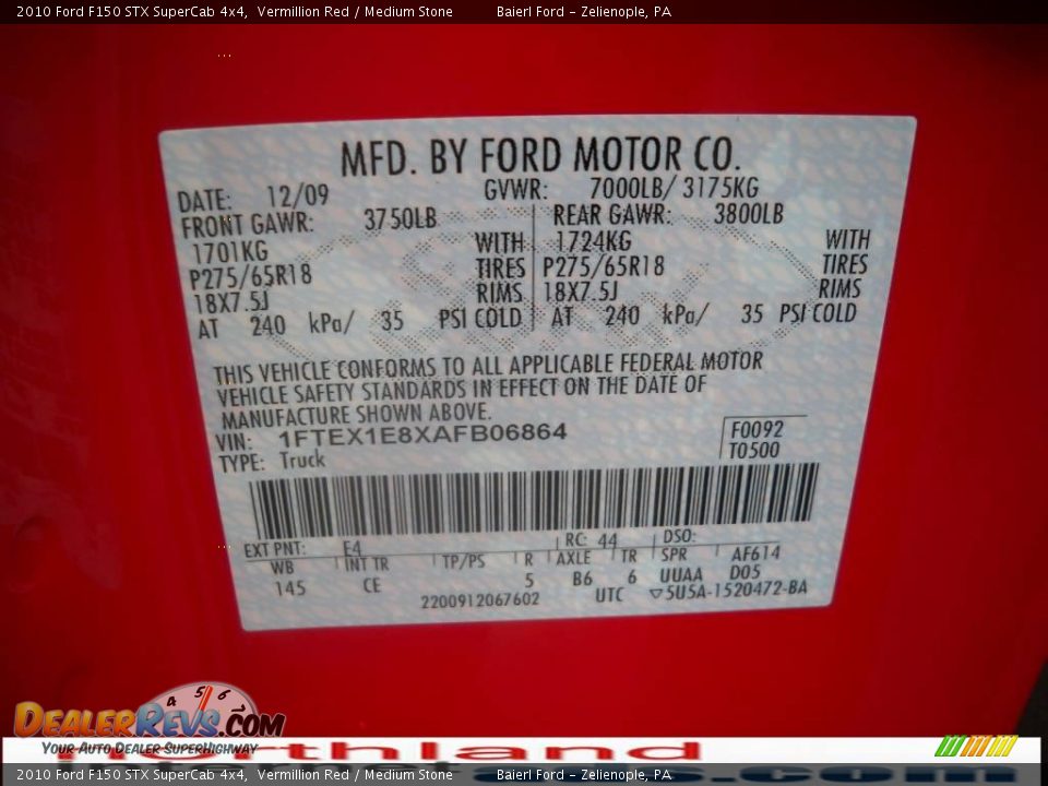 2010 Ford F150 STX SuperCab 4x4 Vermillion Red / Medium Stone Photo #12
