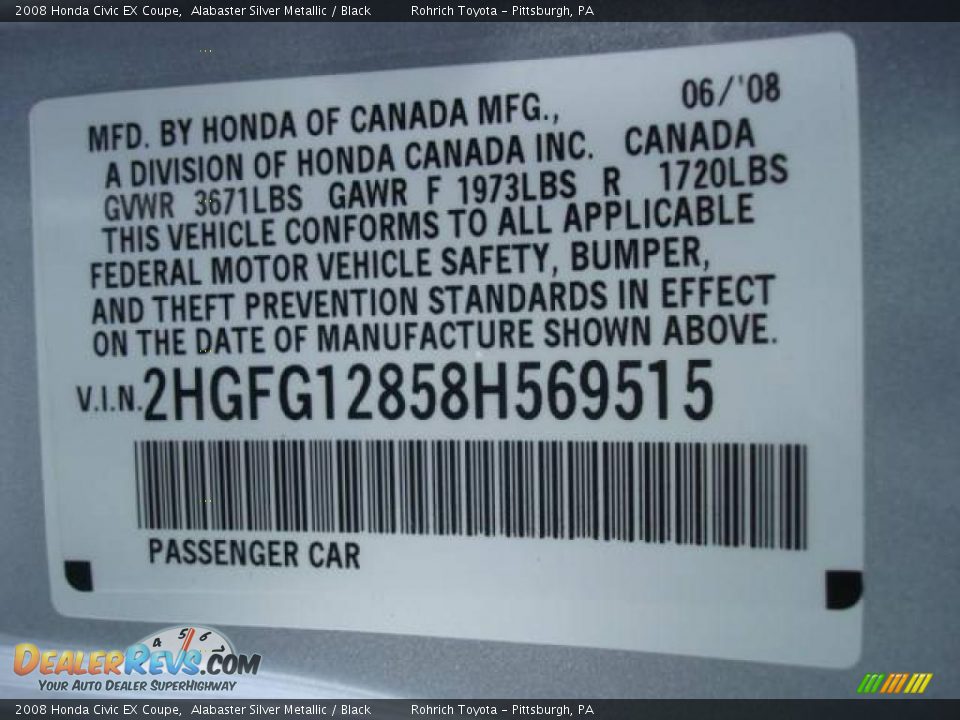 2008 Honda Civic EX Coupe Alabaster Silver Metallic / Black Photo #19