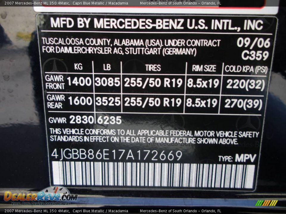 2007 Mercedes-Benz ML 350 4Matic Capri Blue Metallic / Macadamia Photo #26
