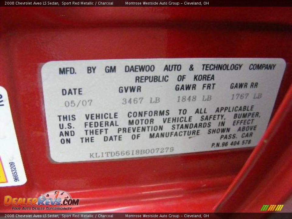2008 Chevrolet Aveo LS Sedan Sport Red Metallic / Charcoal Photo #28
