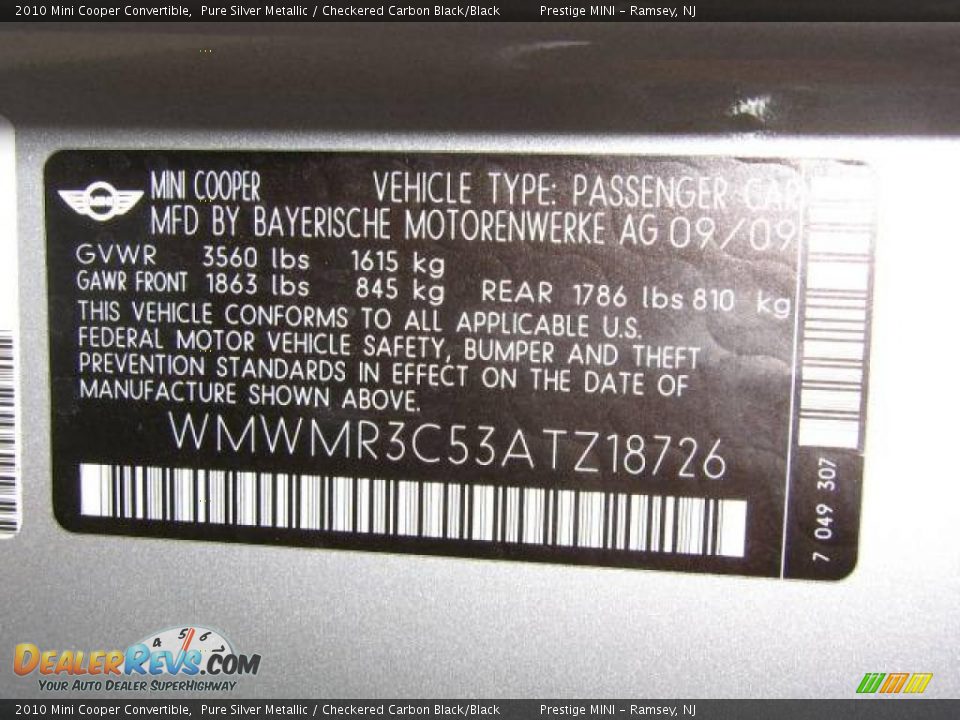 2010 Mini Cooper Convertible Pure Silver Metallic / Checkered Carbon Black/Black Photo #14