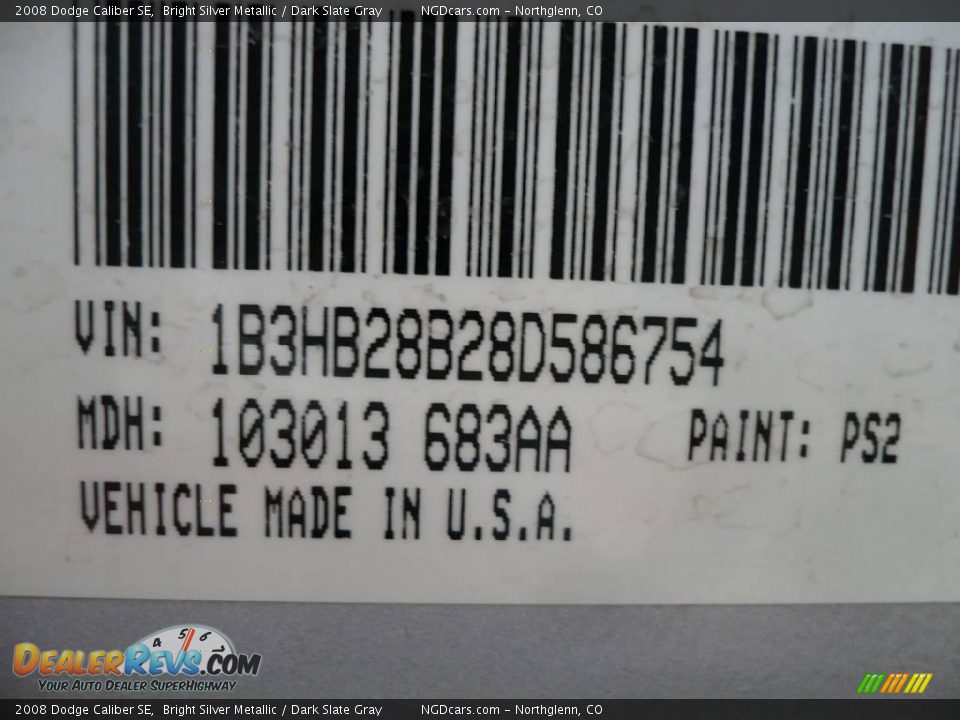 2008 Dodge Caliber SE Bright Silver Metallic / Dark Slate Gray Photo #23