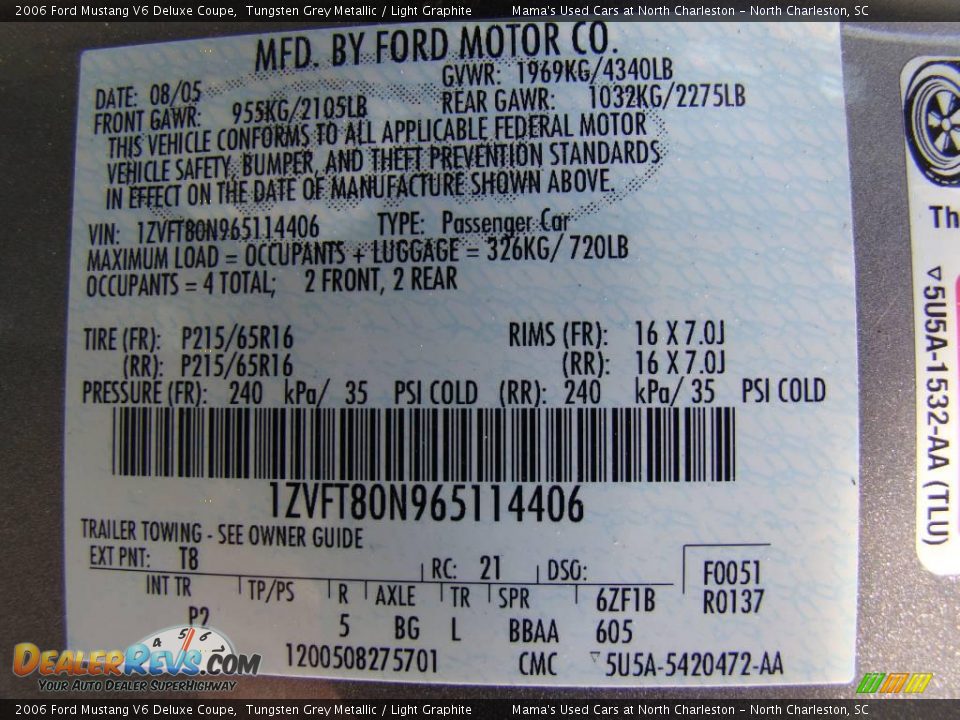 2006 Ford Mustang V6 Deluxe Coupe Tungsten Grey Metallic / Light Graphite Photo #20