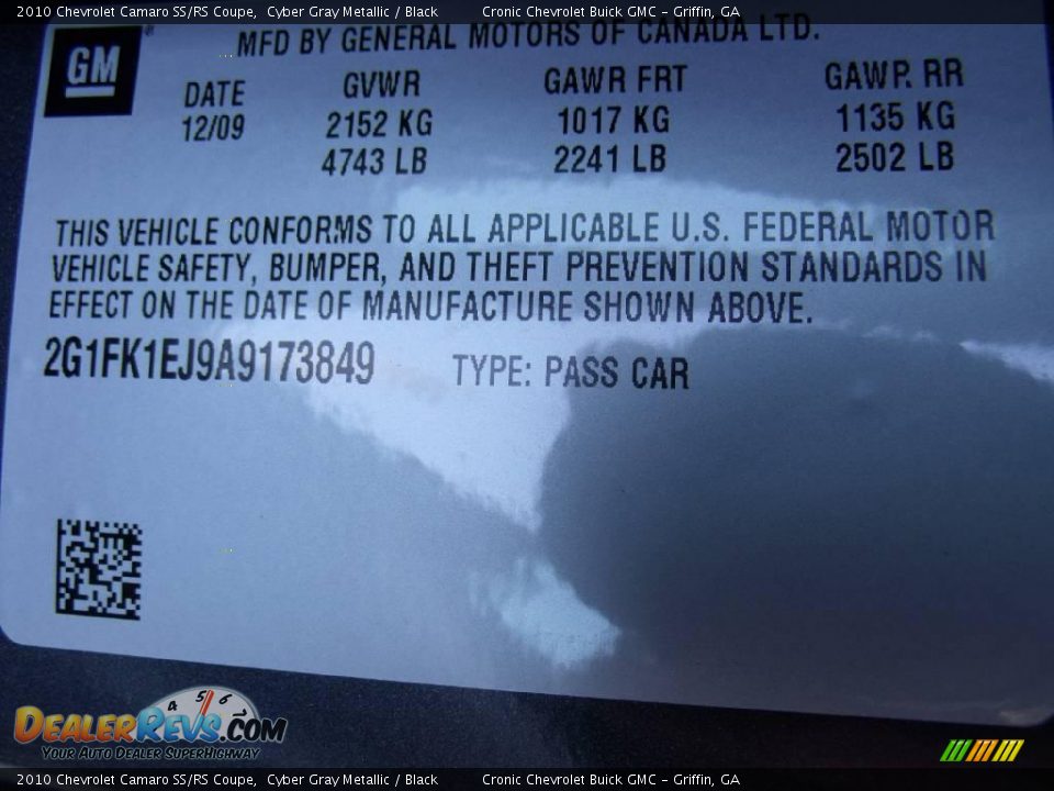 2010 Chevrolet Camaro SS/RS Coupe Cyber Gray Metallic / Black Photo #21