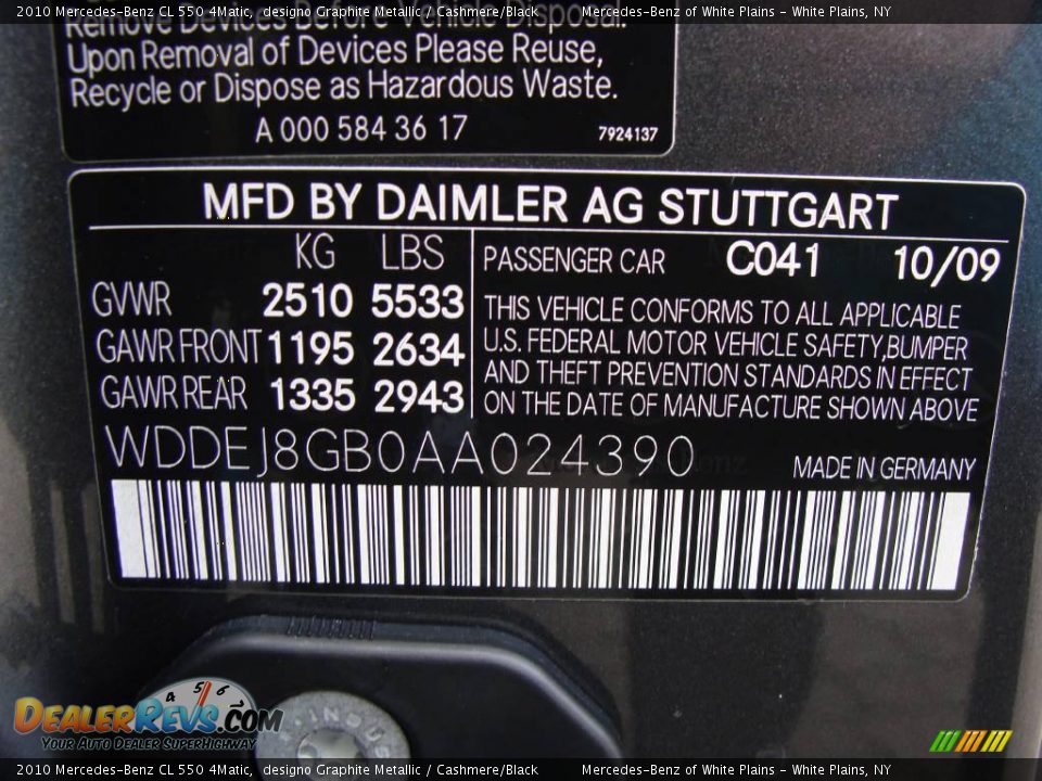 2010 Mercedes-Benz CL 550 4Matic designo Graphite Metallic / Cashmere/Black Photo #21