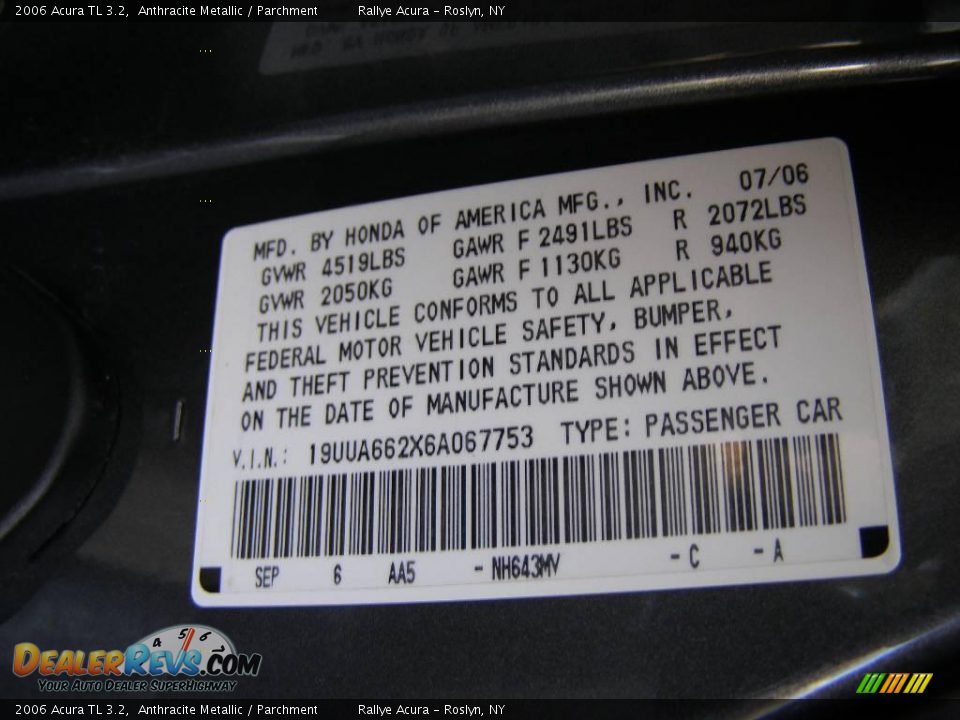 2006 Acura TL 3.2 Anthracite Metallic / Parchment Photo #14