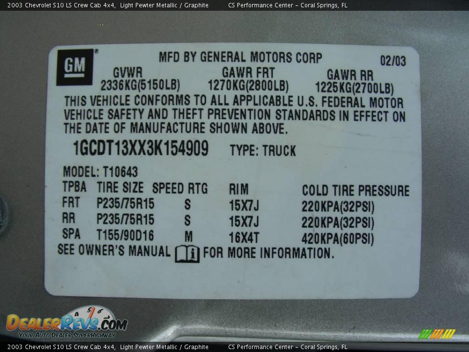 2003 Chevrolet S10 LS Crew Cab 4x4 Light Pewter Metallic / Graphite Photo #28