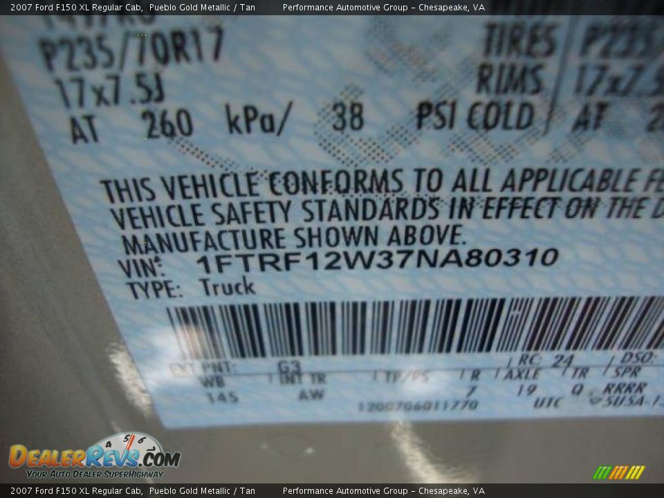 2007 Ford F150 XL Regular Cab Pueblo Gold Metallic / Tan Photo #24