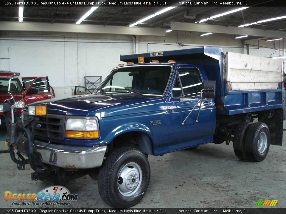 1995 Ford F350 XL Regular Cab 4x4 Chassis Dump Truck Medium Lapis Blue Metallic / Blue Photo #1