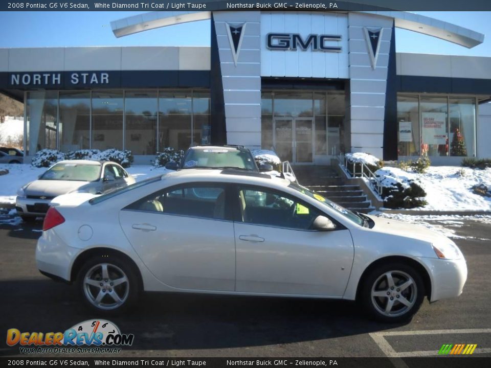 2008 Pontiac G6 V6 Sedan White Diamond Tri Coat / Light Taupe Photo #1