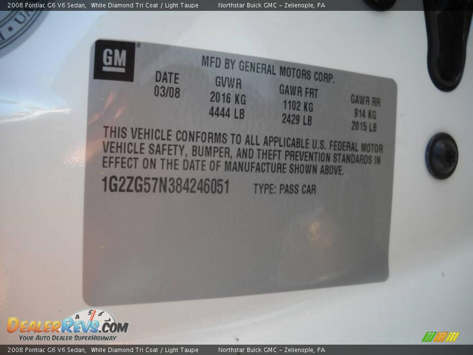 2008 Pontiac G6 V6 Sedan White Diamond Tri Coat / Light Taupe Photo #9
