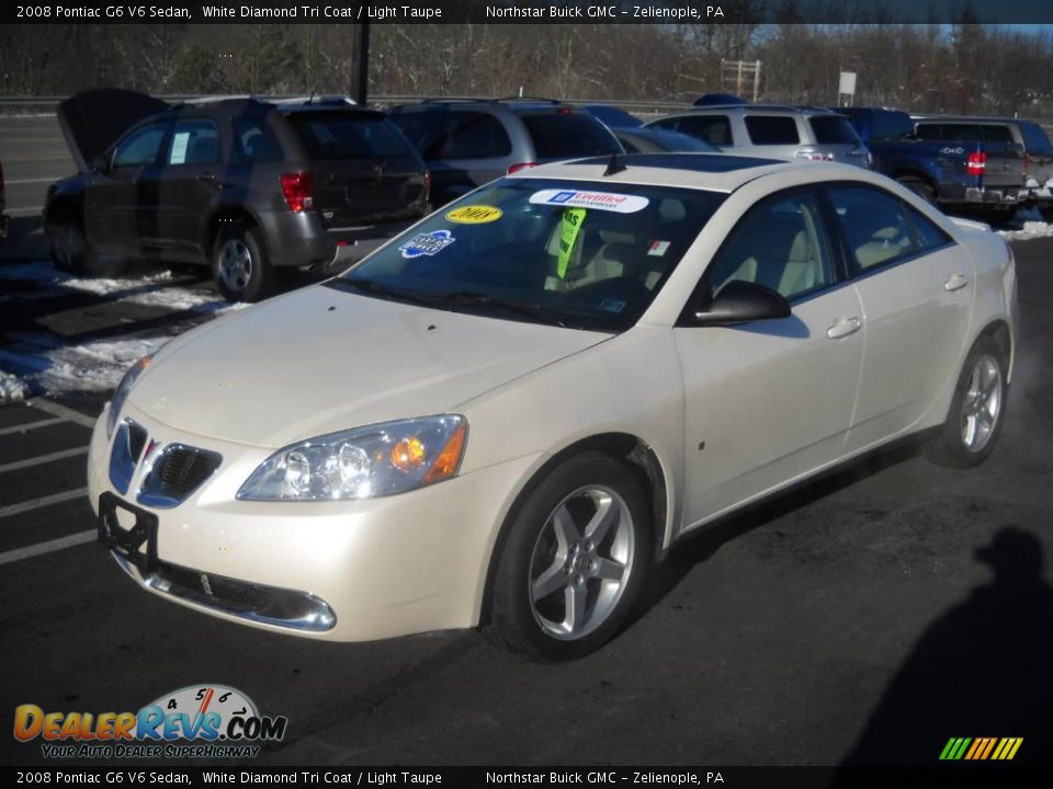 2008 Pontiac G6 V6 Sedan White Diamond Tri Coat / Light Taupe Photo #14